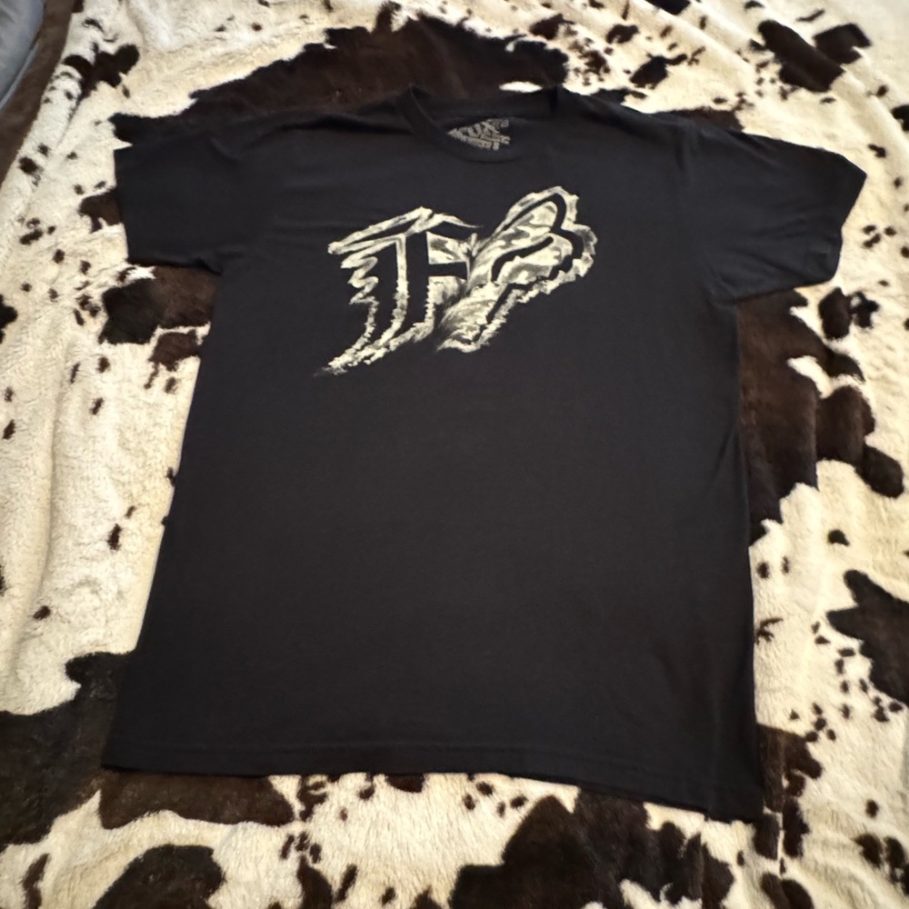 Fox Black Short Sleeve Graphic Tee with White Logo Y2K